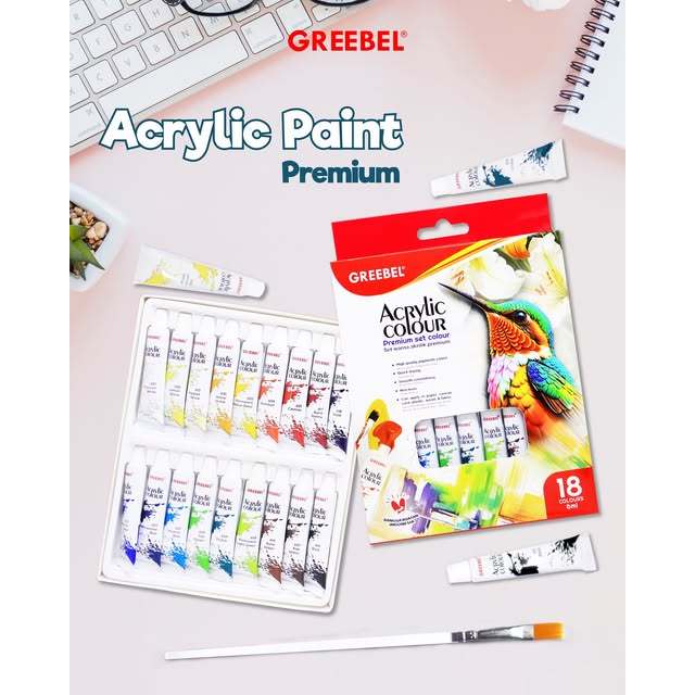 GREEBEL Acrylic Paint Colour Set - Cat Lukis Akrilik 1 Set / Cat Melukis 1 Set