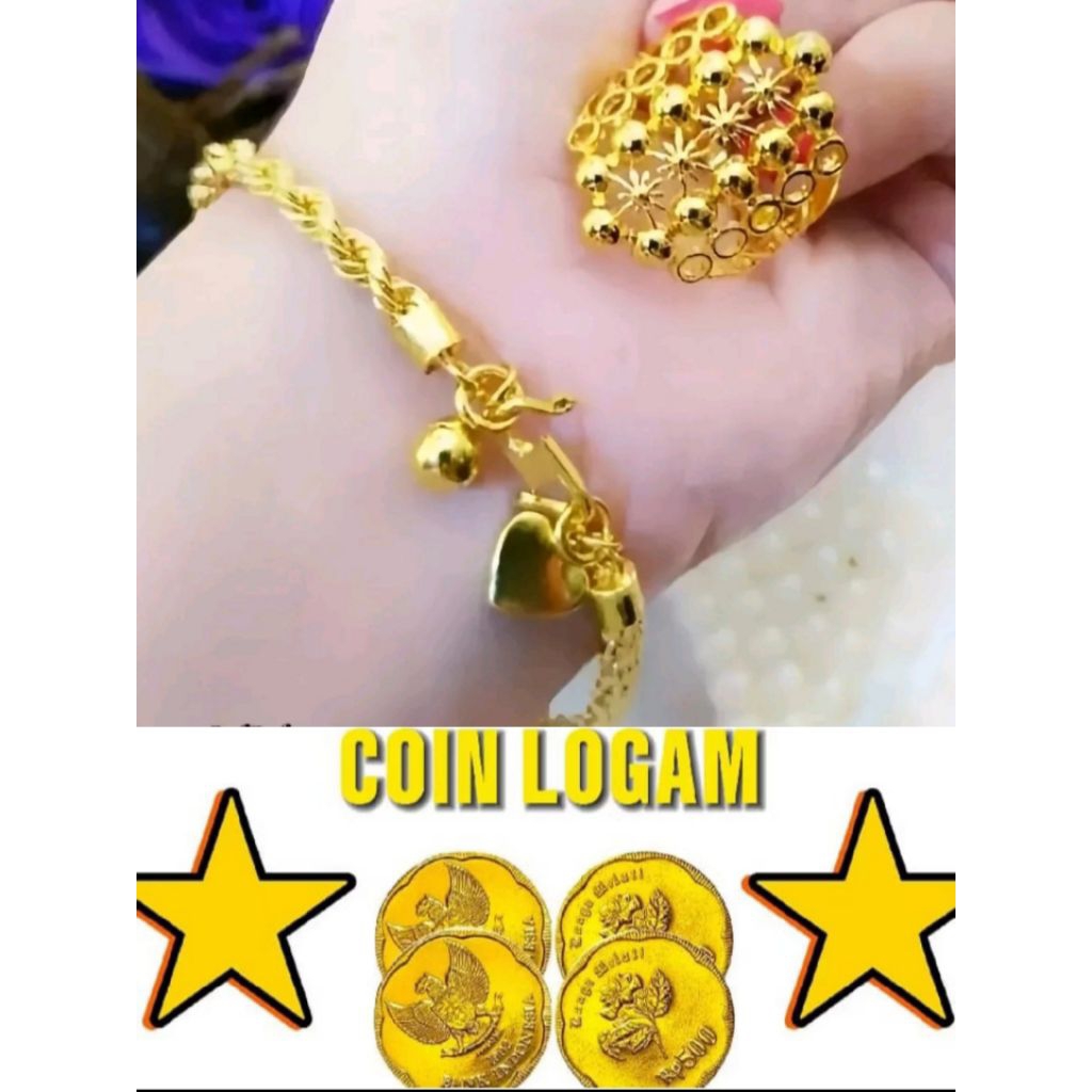 GELANG TANGAN KOIN ASLI 1991 GELANG TANGAN TAMBANG WARNA EMAS FREE CINCIN DUBAI WARNA EMAS ANTI LUNT