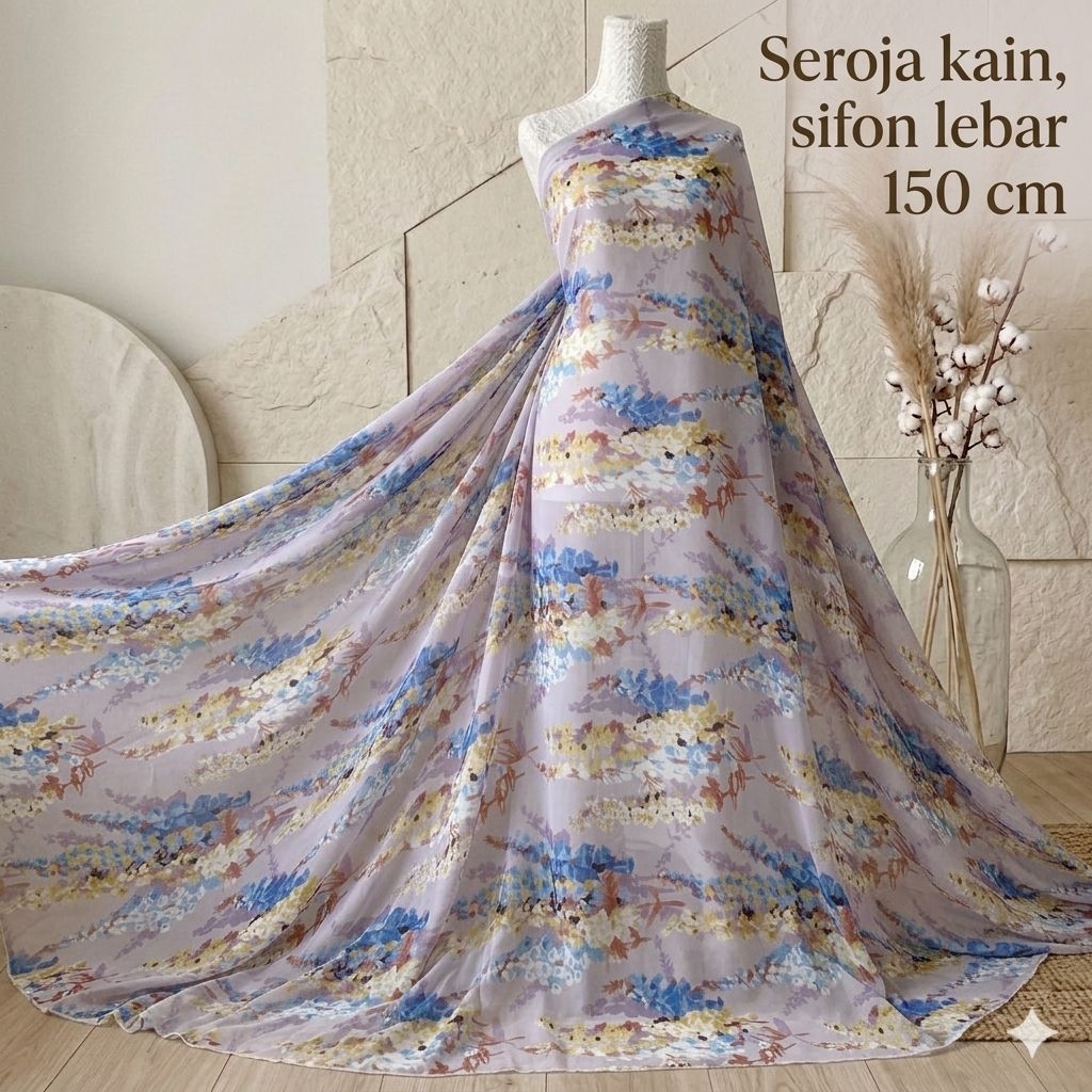 Kain Sifon Motif Bunga Soft - Lebar 150 cm Mnt