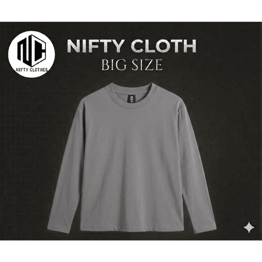 Niftycloth Kaos Polos Big Size Lengan Panjang Abu Sedang