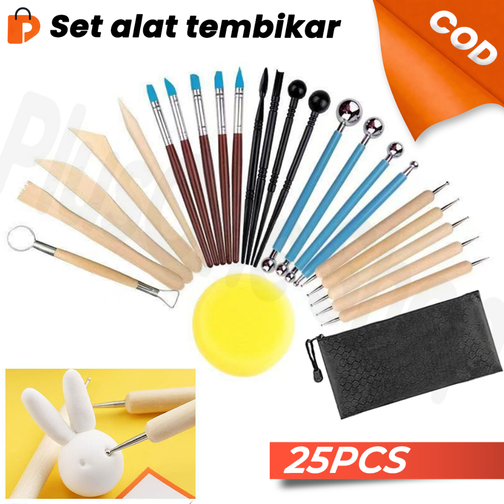 Butsir Clay 25 Pcs - Alat Ukir Profesional, Dual-Ended, Gagang Kayu Nyaman, Untuk Pemula & Ahli - 25