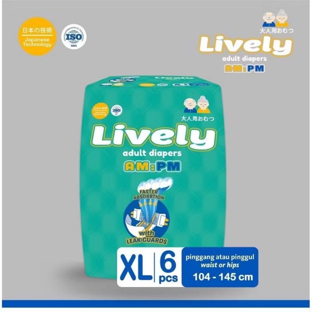 Lively Popok Dewasa Perekat Siang Malam XL6 - Anti Bocor Anti Ruam Weadness Indicator Nyaman Dipakai
