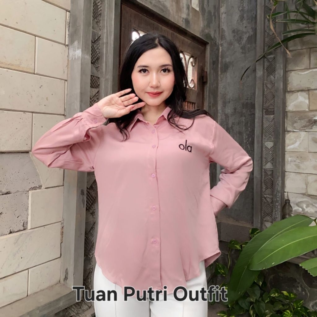 Kemeja Ola Wanita Rayon Twill Lengan Panjang LD 100-120