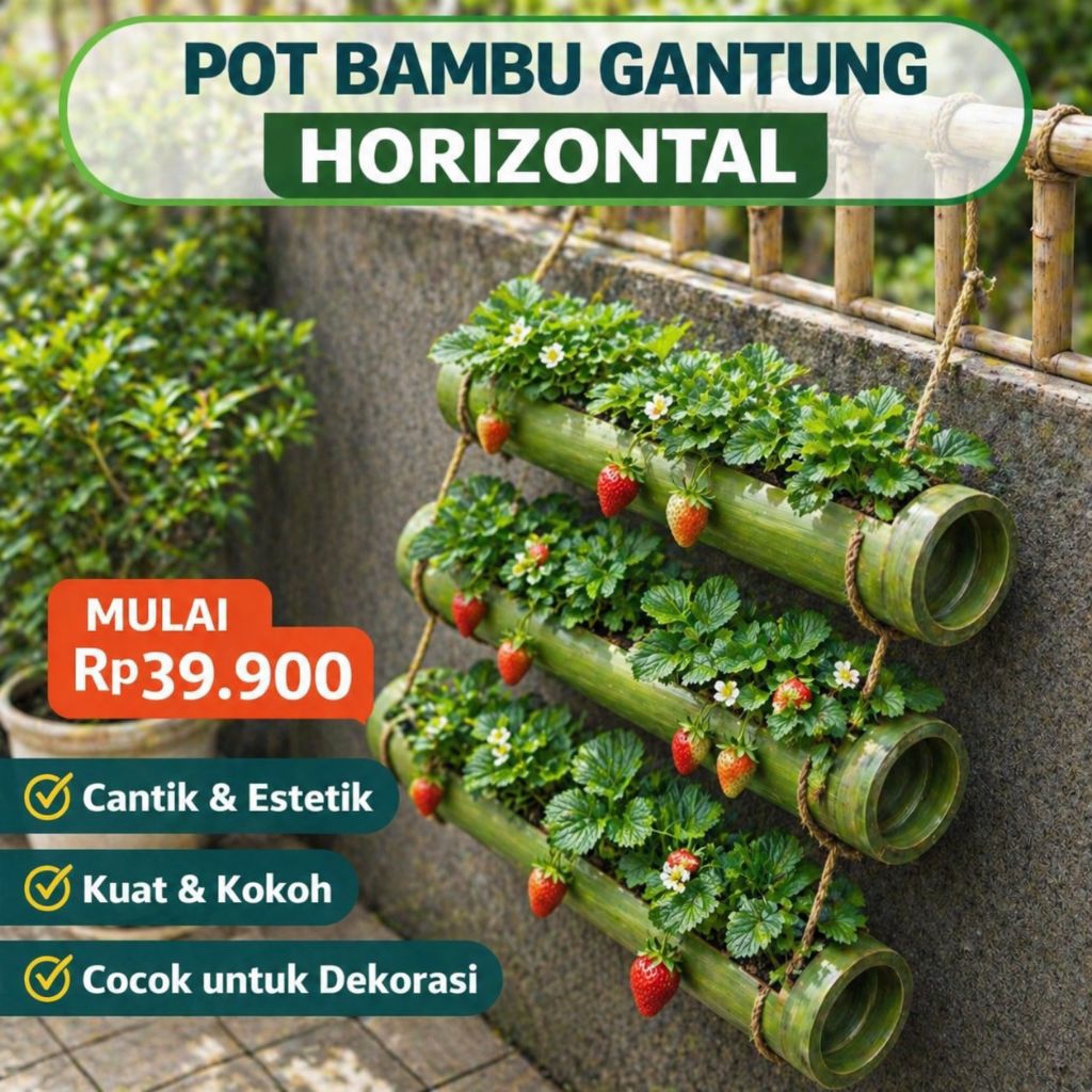 Is - Pot Bambu Gantung Horizontal untuk Strawberry & Sayur – Rak Tanaman Dinding Minimalis
