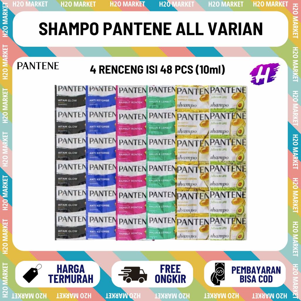 (4 RENCENG ISI 48 PCS) Shampo Pantene Sachet 10 Ml Anti Ketombe Lepek Rontok Rusak Halus Lembut Hita