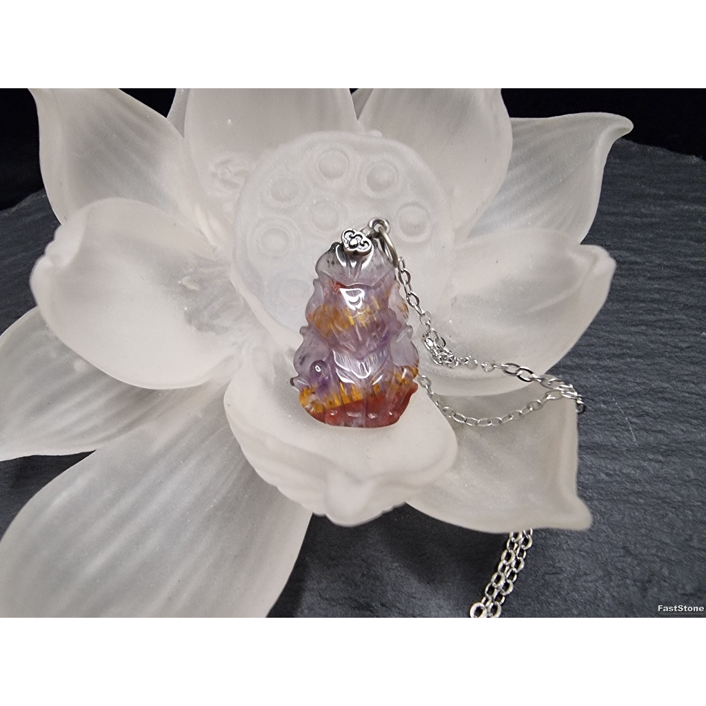 Kalung Liontin Batu 9 Tails Fox Auralite 23 Quartz Super Full Natural 20mm F1427