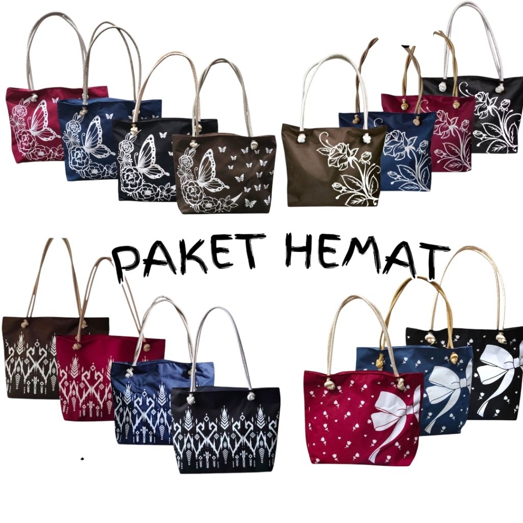 PAKET HAMPERS Tas oleh oleh Haji dan Umroh Totebag Tali Sumbu Bahan Kanvas Tas Pengajian