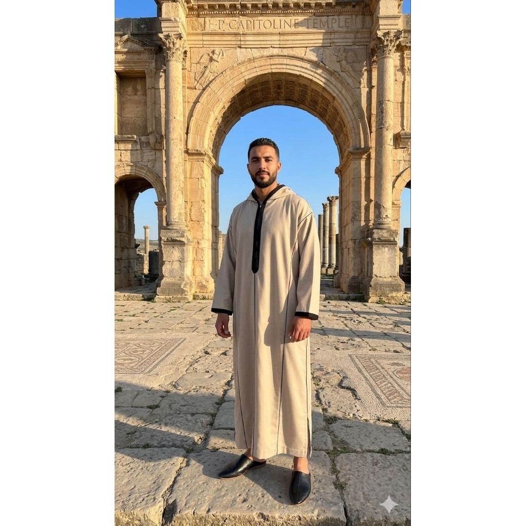 Djellaba.id Gamis Sholat Umroh Haji Baju Muslim Jubah Hoodie Jalabah Kapucong Maroko Pria Flanel Kre