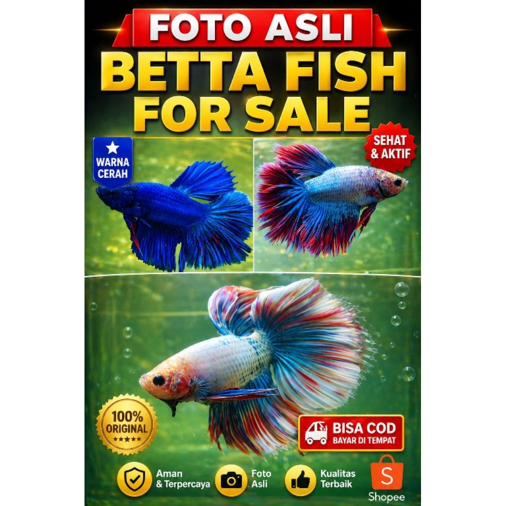 Ikan Cupang Hias Premium Warna Cerah - Betta Fish Asli Sehat Aktif Siap kirim ikan cupang, cupang hi