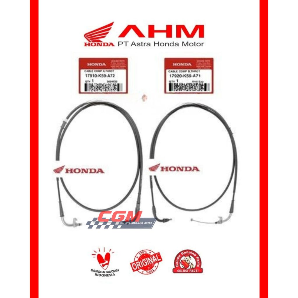 17910-K59-A72 17920-K59-A71 Kabel Gas A B Atas Bawah Vario 125 150 LED 2018 - 2021