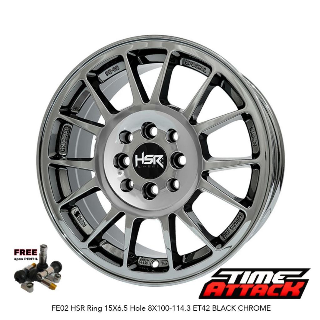 Velg Mobil Nissan March R15 HSR FE02 Velg HSR Black Chrome Ring 15