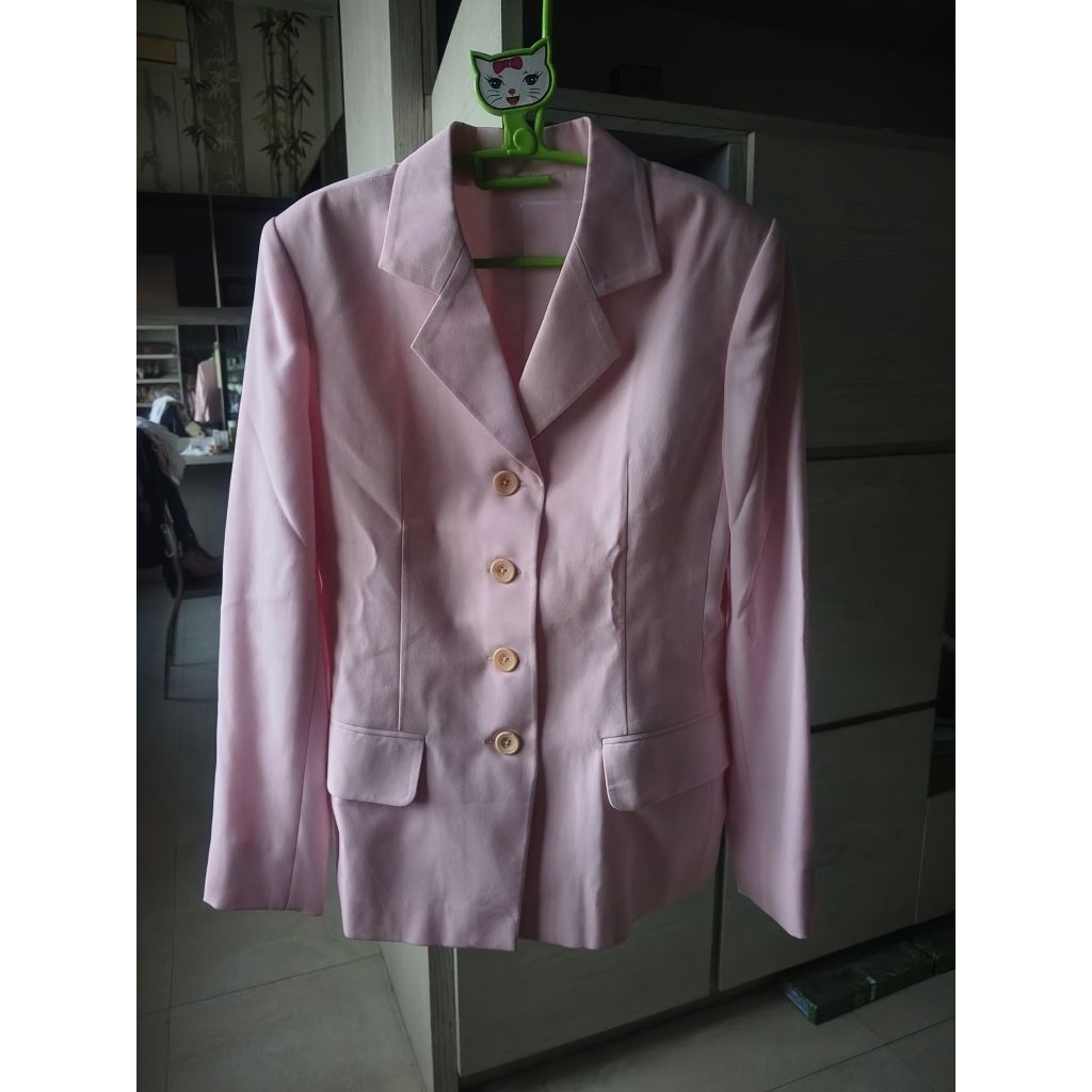 setelan wanita blazer jas kantor dan rok pink