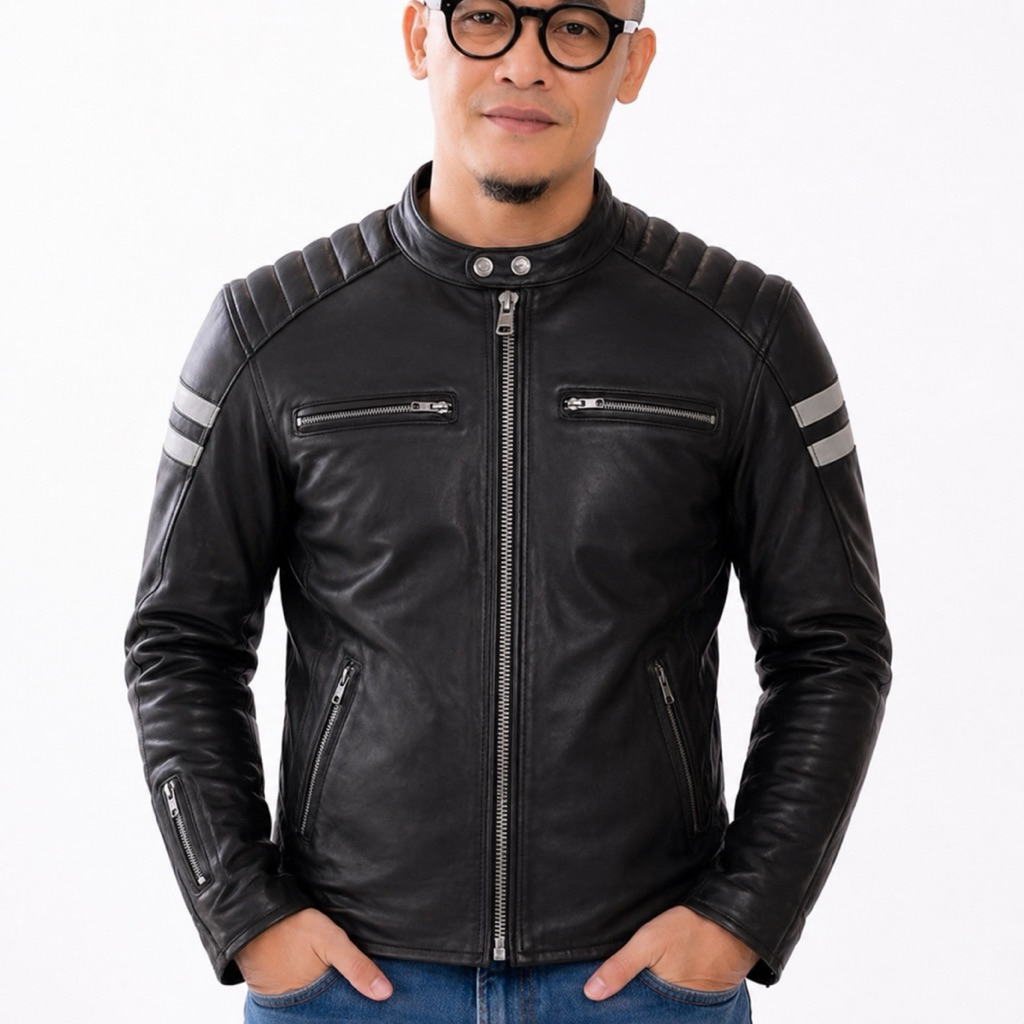 Jaket Kulit Asli Domba Pria Premium Slim Fit Biker Style – Kulit Domba Asli Lembut dan Elegan