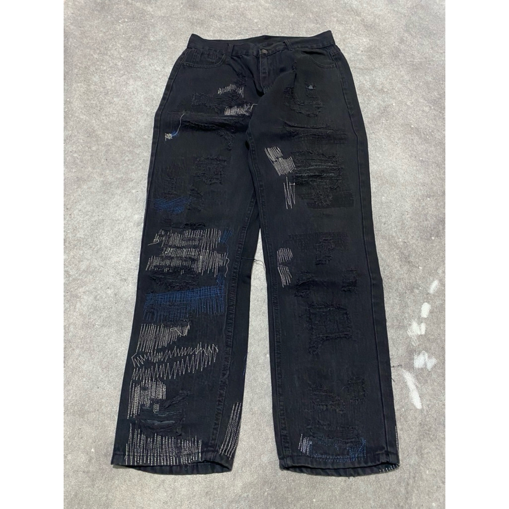 Jeans straight leg sashiko