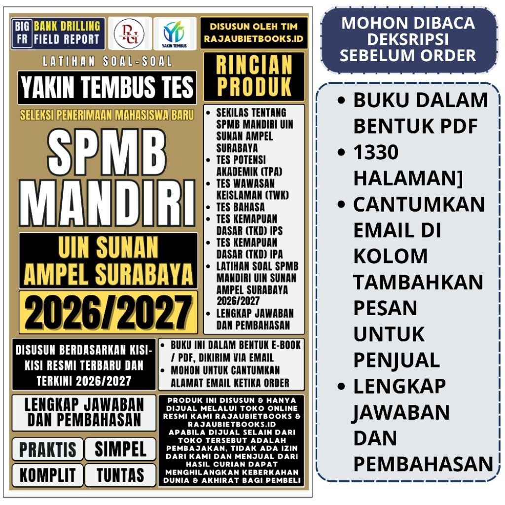 BUKU YAKIN TEMBUS TES SPMB MANDIRI UIN SUNAN AMPEL SURABAYA 2026 - SELEKSI MANDIRI UIN SURABAYA (UIN