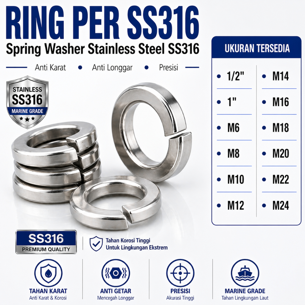 SS316 Ring Per M16 / Spring Washer M16 / WL M16 / Ring Per Stainless M16