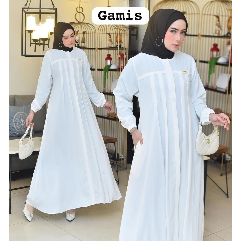 Gamis Wanita Dewasa Putih dan Hitam bahan amerta