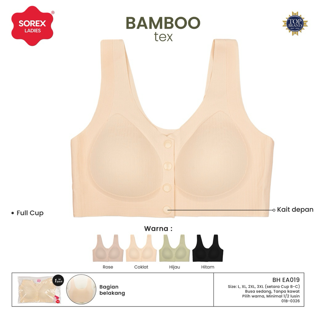 SOREX BRA BH KANCING DEPAN BAMBOO EA 019 CUP B-C