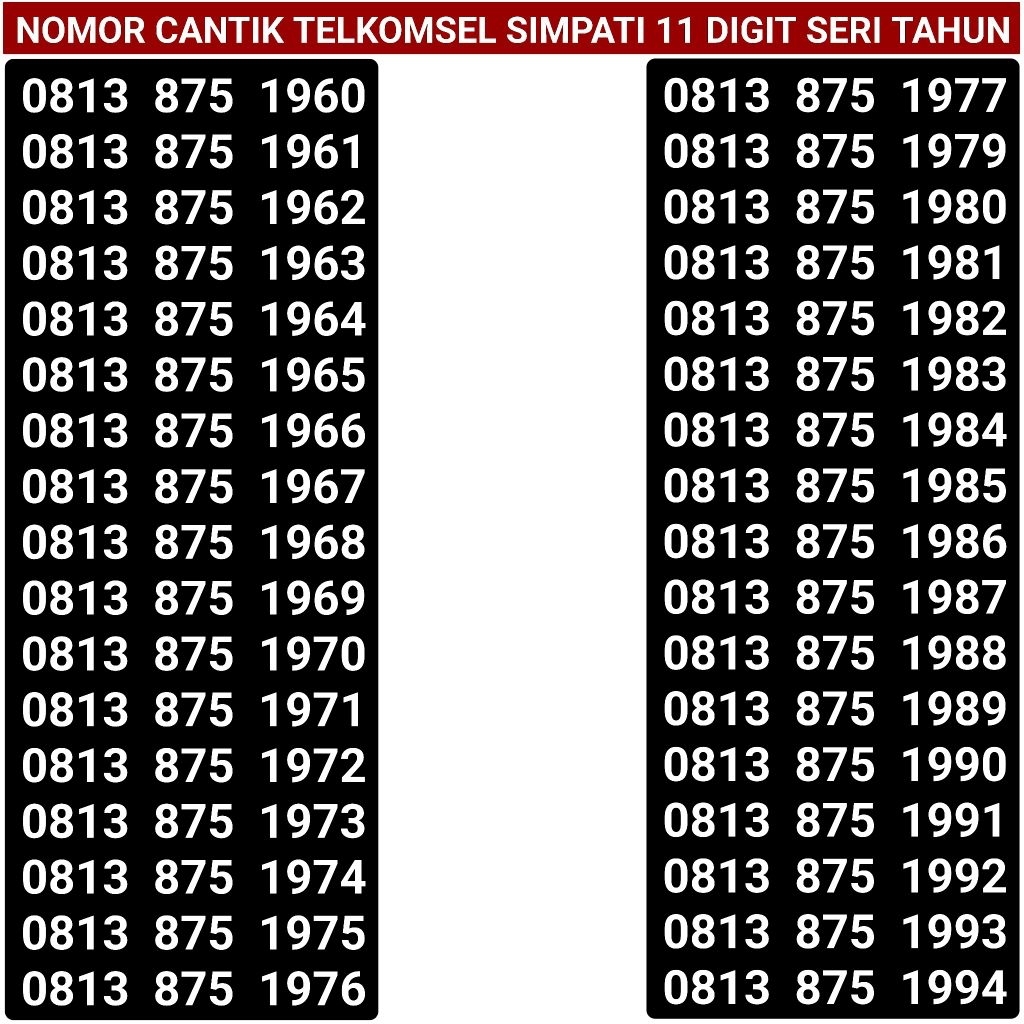 NOMOR CANTIK SIMPATI TELKOMSEL 11 DIGIT SERI TAHUN LAHIR