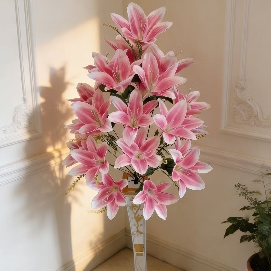 [Bunga set pot] Bunga lily Cabang 24 set standing /Bunga lily hiasan sudut ruangan /Bunga artificial