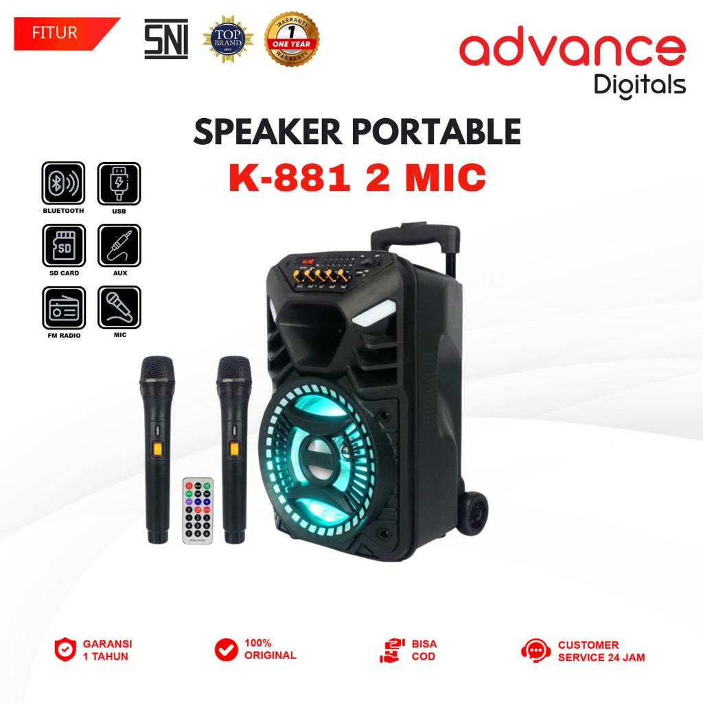 ADVANCE K881 Speaker Portable Free 2 Mic Wireless Powerfull Bass