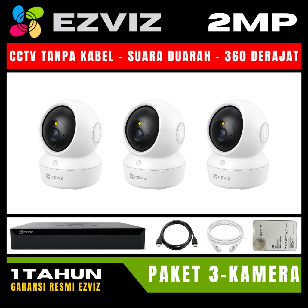 Paket CCTV EZVIZ 2MP 4 Channel 3 Kamera CCTV WIFI Camera Wireless Kamera Wifi