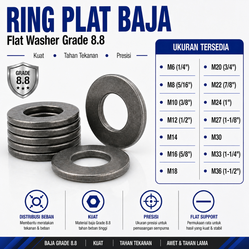 Ring Plat M24 (1") INCH / Flat Washer M24 / WP M24 / Ring Plat Baja M24 Grade 8.8