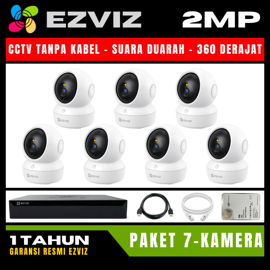 Paket CCTV EZVIZ 2MP 8 Channel 7 Kamera CCTV WIFI Camera Wireless Kamera Wifi