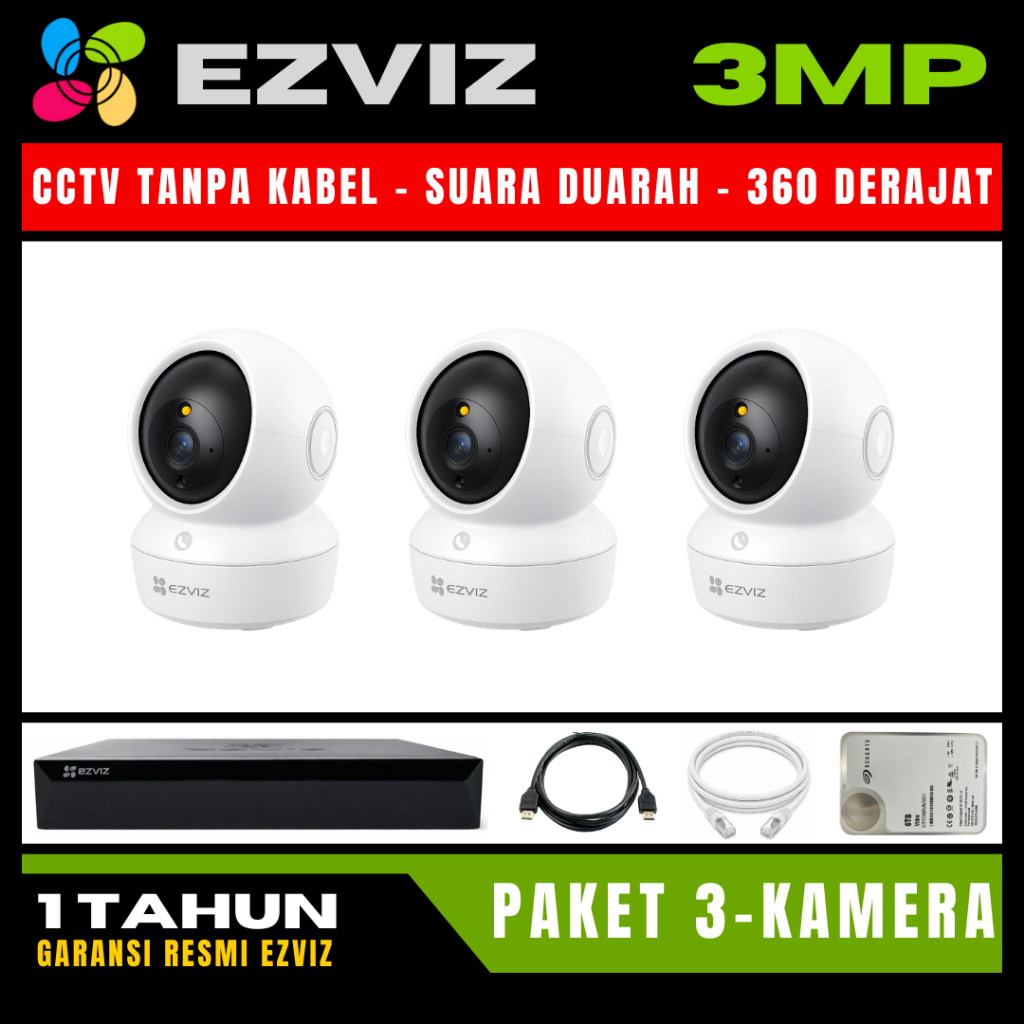 Paket CCTV EZVIZ 3MP 4 Channel 3 Kamera CCTV WIFI Camera Wireless Kamera Wifi