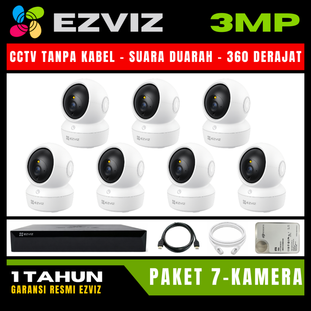 Paket CCTV EZVIZ 3MP 8 Channel 7 Kamera CCTV WIFI Camera Wireless Kamera Wifi