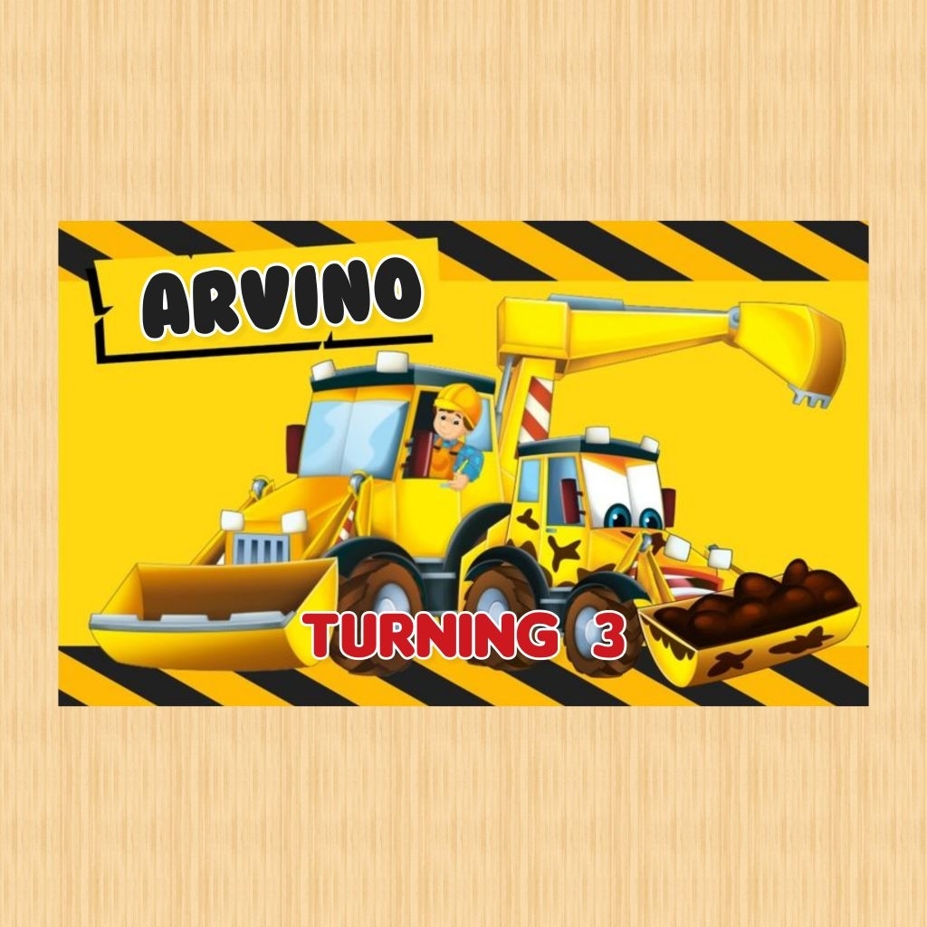 Spanduk EXCAVATOR banner spanduk banner ultah anak background EXCAVATOR custom backdrop ulang tahun 