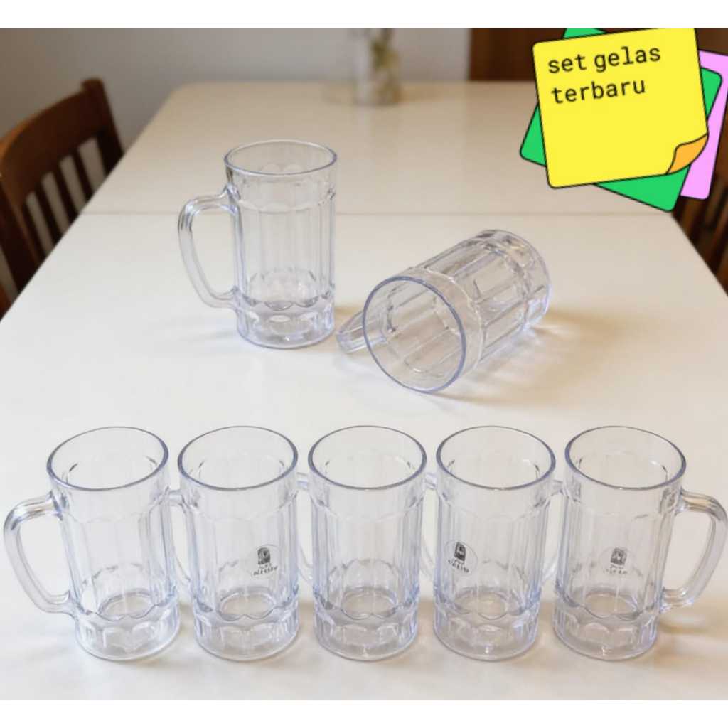 1 LUSIN /12 PCS GELAS PLASTIK BESAR-GELAS BENING GAGANG