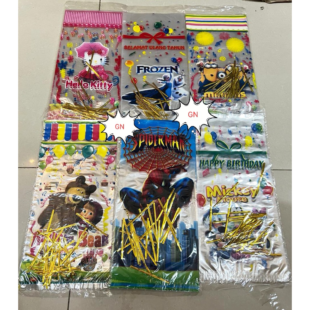 Plastik PP Snack Ulang Tahun Motif 18x36cm / Plastik Bingkisan Ulang Tahun