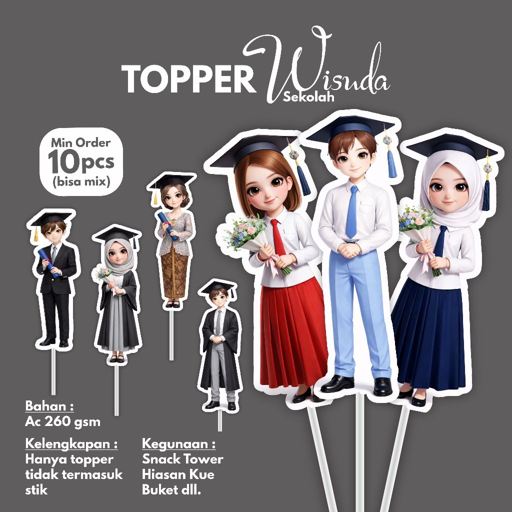 Topper Wisuda Sekolah SD SMP SMA Sekolah Tinggi || Topper Buket || Pelengkap Buket Bunga