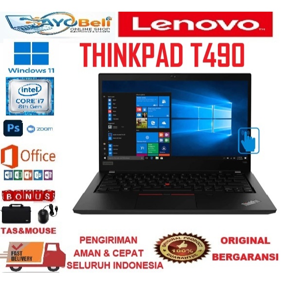 LAPTOP LENOVO THINKPAD T490 TOUCHSCREEN INTERCORE 7 RAM 16GB/1TB ORIGINAL GARANSI