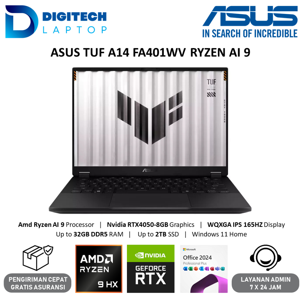Laptop Gaming Asus TUF A14 FA401WV RTX4060-8GB Ryzen AI 9 32GB 2TB SSD 14 WQXGA IPS 144HZ Win11