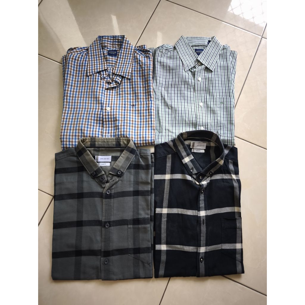 Kemeja lengan pendek kotak2 SISA HITAM SAJA- merk ARROW n MOC uk XL slim fit n 15 1/2 preloved like 