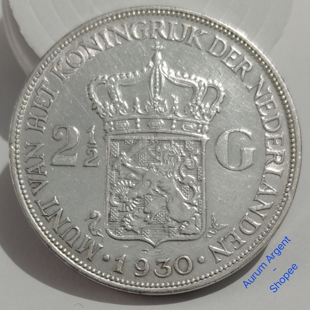 H2.5G.2-- 1 PC KOIN PERAK KUNO ASLI 2.5 GULDEN WILHELMINA TH 1930 -- SILVER COIN --