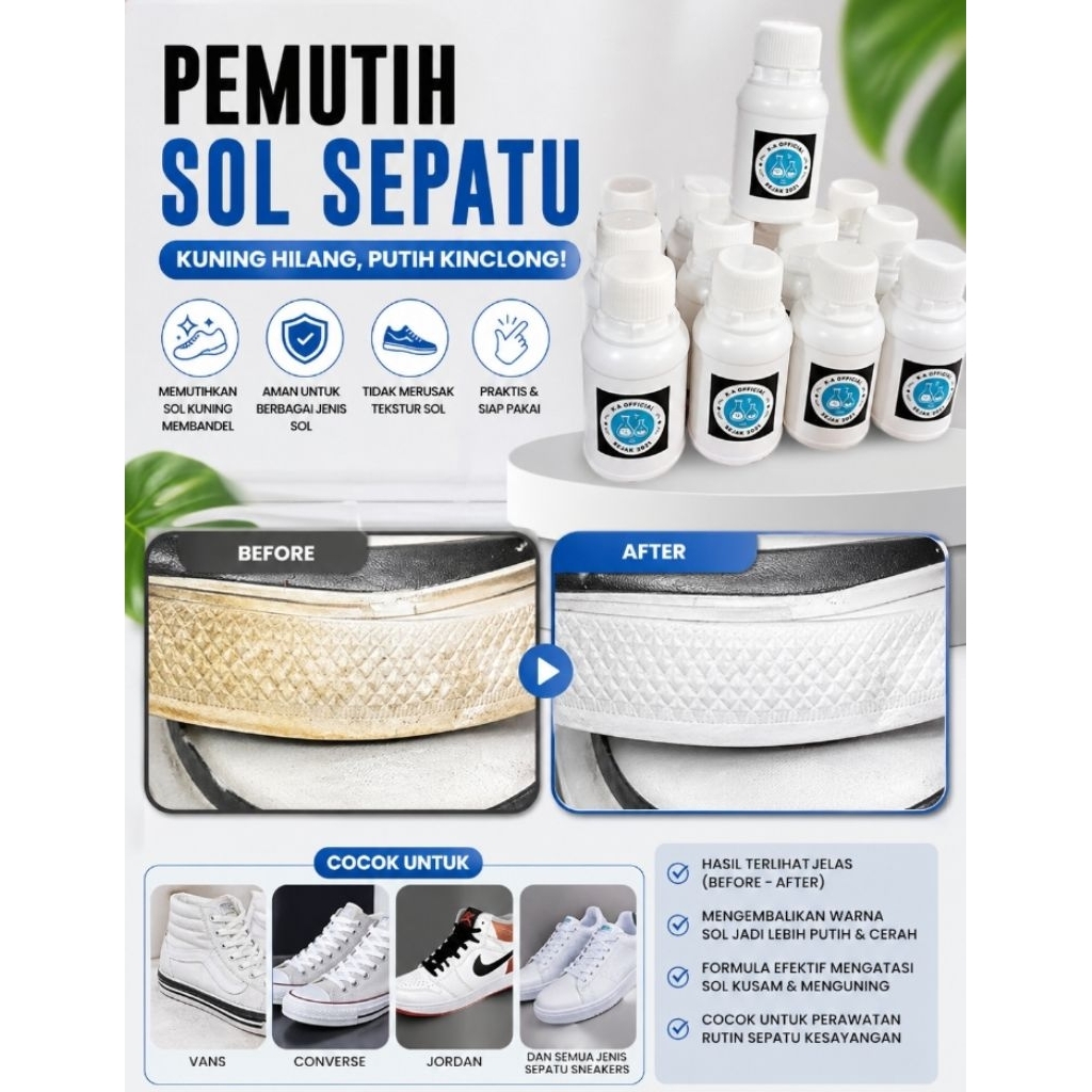 250ml Pemutih Sol Sepatu Kuning Ampuh Whitening Sole Cleaner Sepatu Putih Menguning Pembersih Outsol