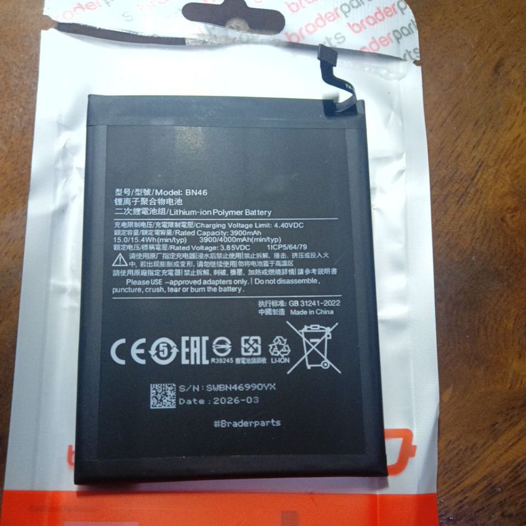 baterai BN46 redmi note 8