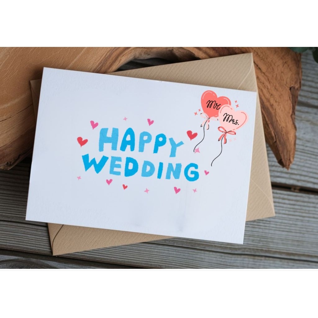 Kartu ucapan polos lipat dan amplop Happy Wedding