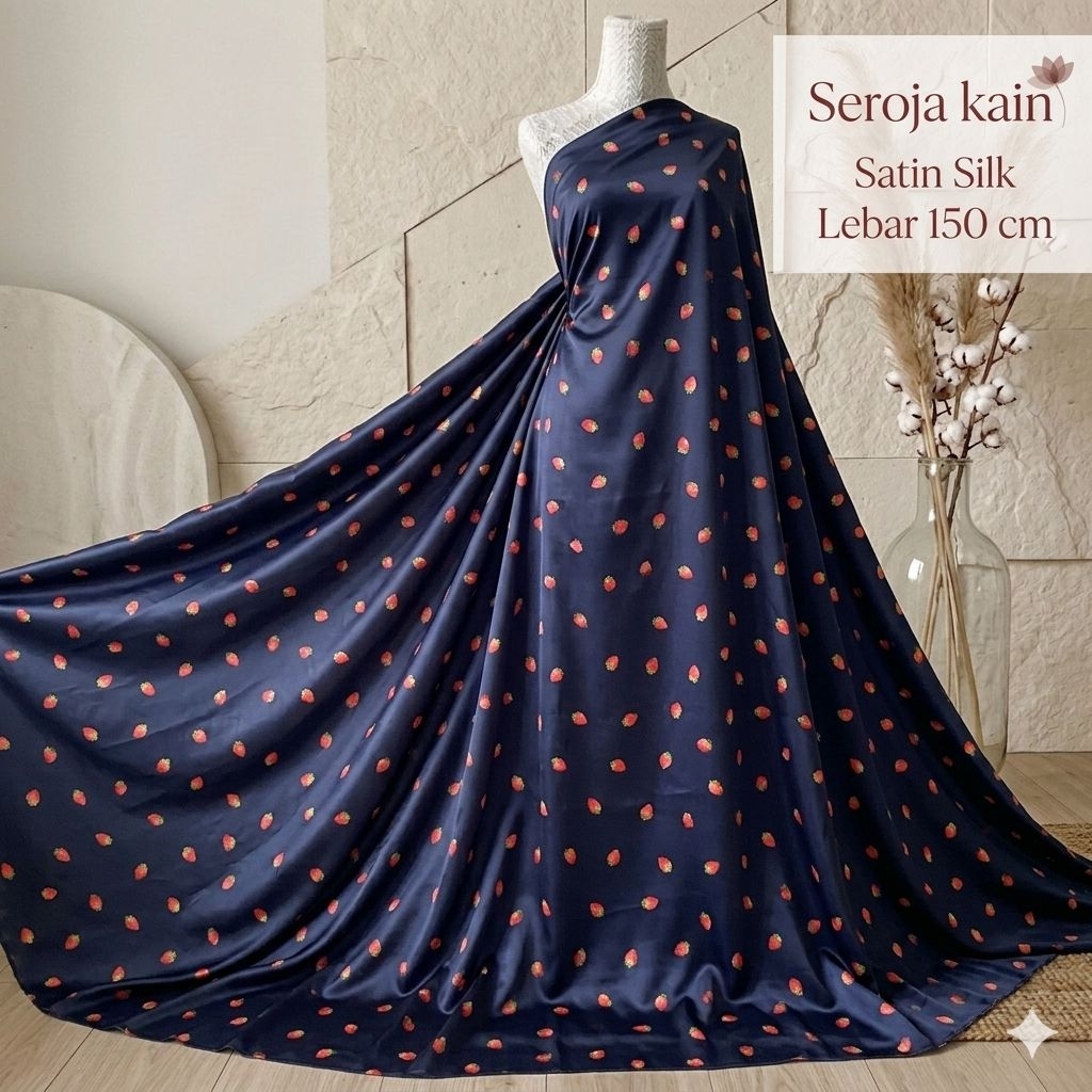 Kain Satin Silk Motif Stoberi - Lebar 150cm Syt