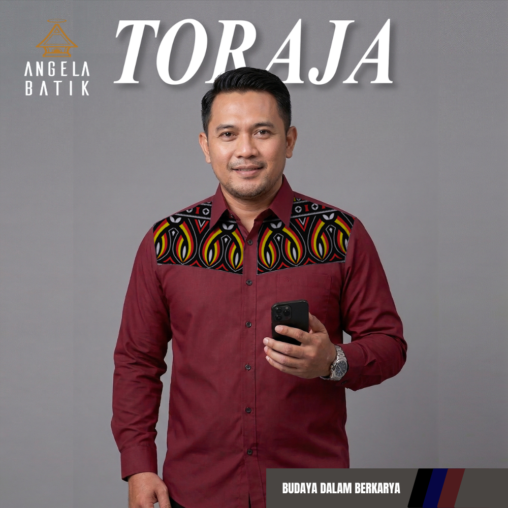 Angela Batik | Kemeja Pria Motif Toraja TR21 | Batik Pria Lengan Panjang Toraja SE22