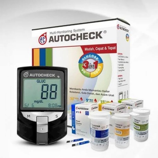 AutoCheck 3in1 Alat Cek Gula Darah, Kolesterol & Asam Urat - Alat Gula Darah 3in1 - Strip