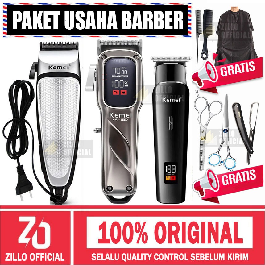 (PAKET BARBERSHOP) KEMEI Alat Cukur Rambut Lengkap Pangkas Barbershop Paketan Mesin Cukur Original Z