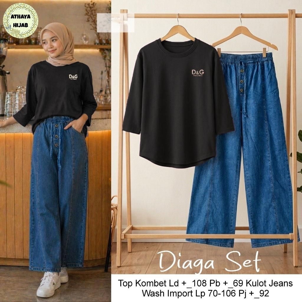Diaga Set Kulot Jeans Mix Kaos Import (Athaya)