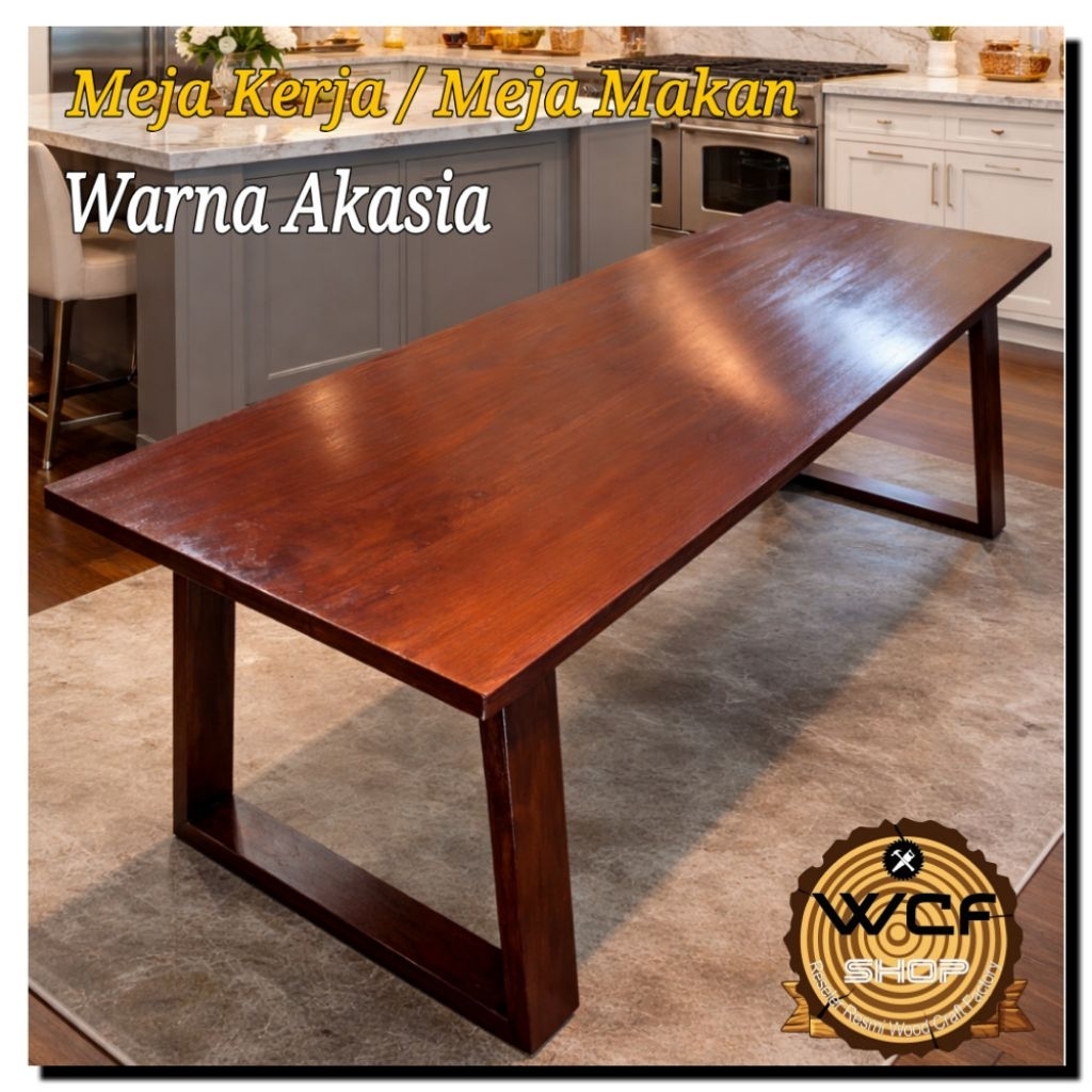 Meja kerja meja makan kayu mahoni warna akasia