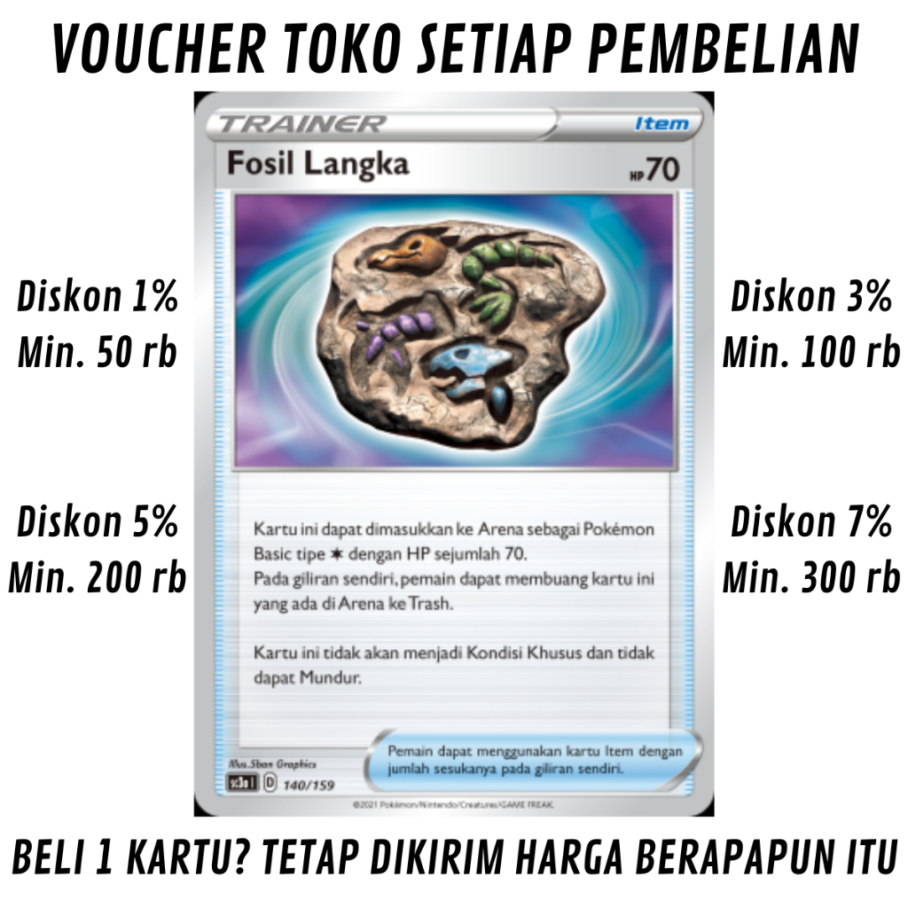 [S10%] Kartu Pokemon TCG Bahasa INDONESIA KONDISI NM (NEAR MINT) = PSA 7 Fosil Langka Koleksi VMAX B