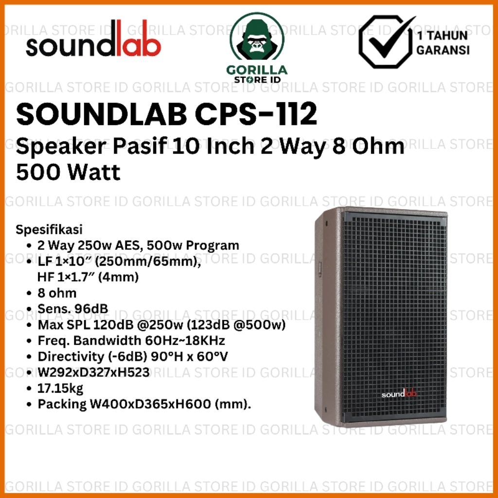 Soundlab CPS-112 Speaker Pasif 10 Inch 2 Way 8 Ohm 500 Watt