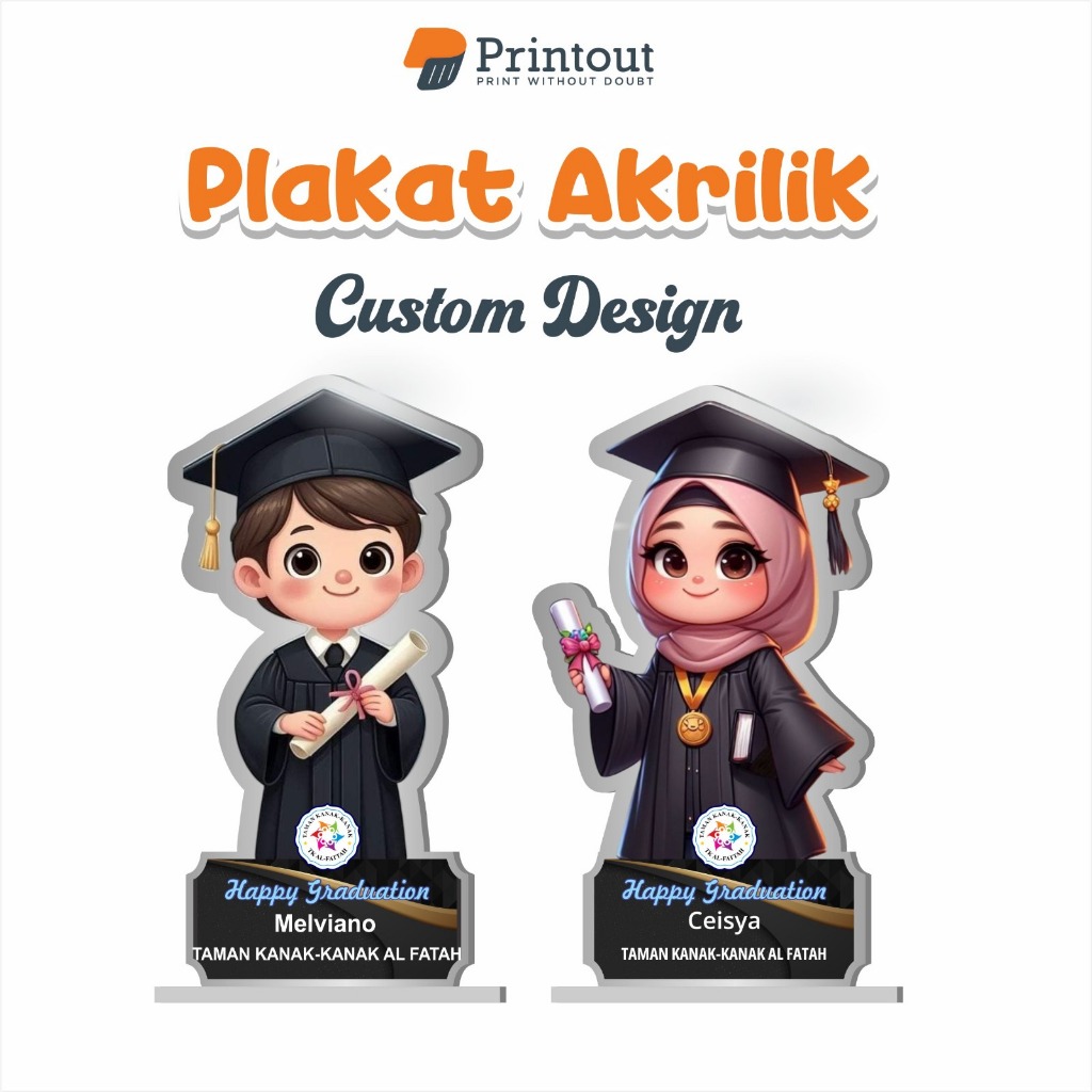 Printout.Id Plakat Akrilik Wisuda Custom Karakter Kartun Lucu | Plakat Kelulusan TK PAUD SD Murah Be